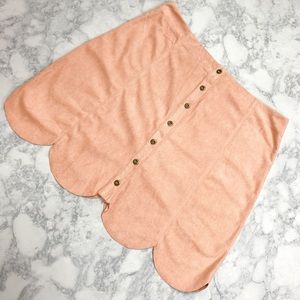 Dusty Pink Suede Scalloped Hem Skirt